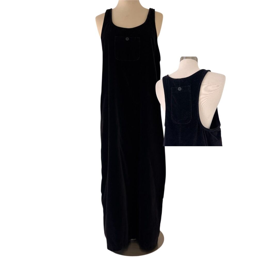 Vintage Women’s Overall Dress  M Black Midi 90s Jumper Racerback USA Velour